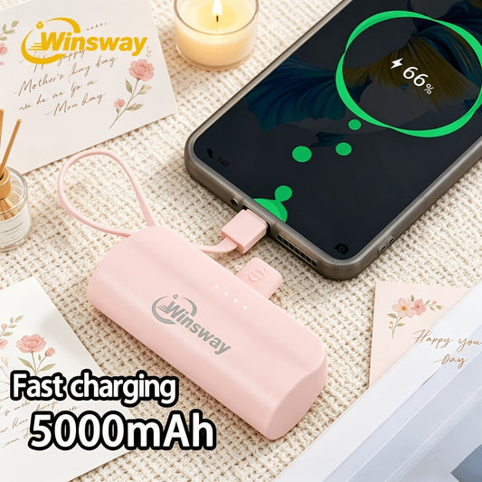 Power Bank 5000mAh Capsule with Dual-Port Options, Wireless Charging and Phone Holder in Four Colors