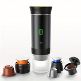 Black portable capsule coffee machine