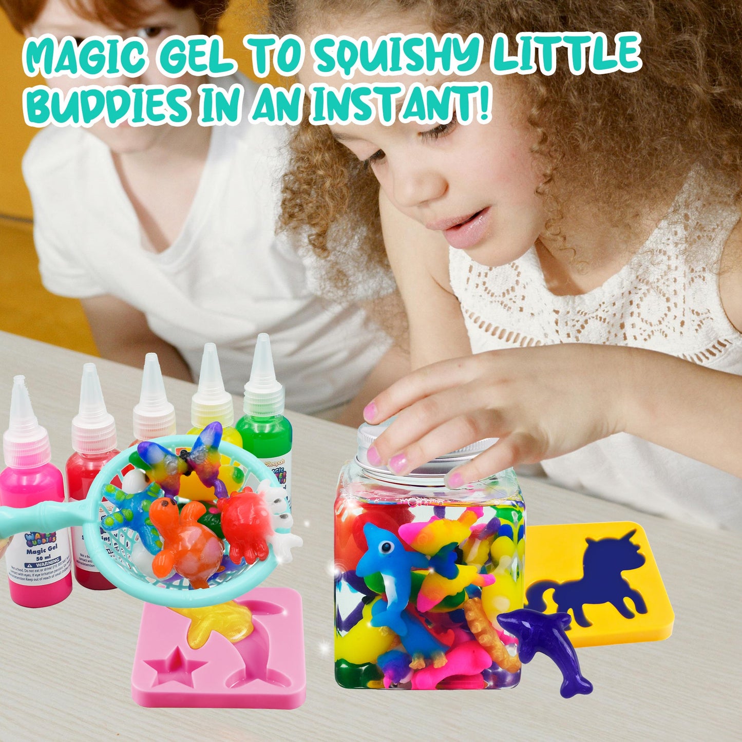Magic Water Gel Creature Craft Kit with Ten Color Gels, Six Molds, Mixing Powders and Lidded Display Jar