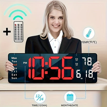 Digital Wall Clock with 16 Inch LED Color Display and Smart Auto-Dimming 10-Level Brightness