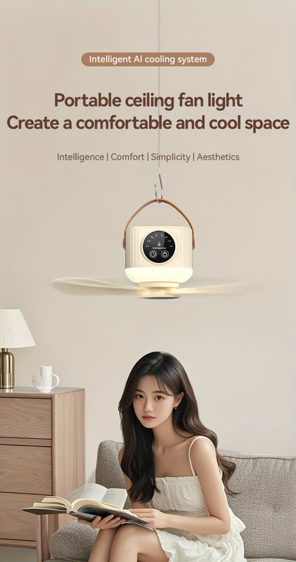 Portable Fan, USB-Powered Hanging Tent Model with Remote Control, LED Light and Optional Triangular Stand