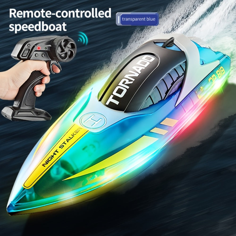 RC Speedboat 30KM/H with LED Night Navigation Lights – 2.4GHz High Speed Remote Control Boat Anti-Capsizing Water Cooling System Pool Lake RC Toy for Kids Adults, Best Birthday Summer Gift