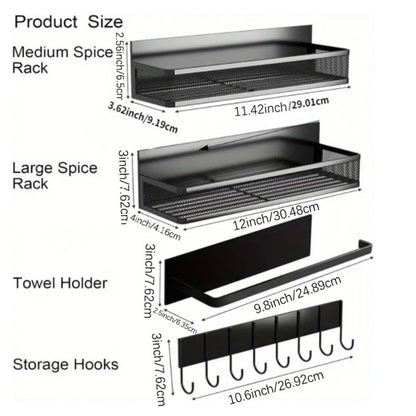 Magnetic Floating Shelf for Refrigerator 4-Piece Set with Hooks Strong Magnet Kitchen Organizer Fridge Side Storage for Spices Bottles Dorm