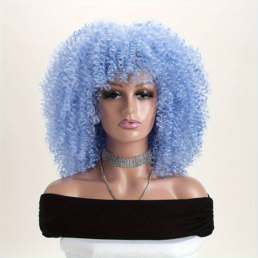 Synthetic Wig 16-Inch Kinky Curly Afro with Elastic Net Cap in 18 Color Options for Cosplay Looks