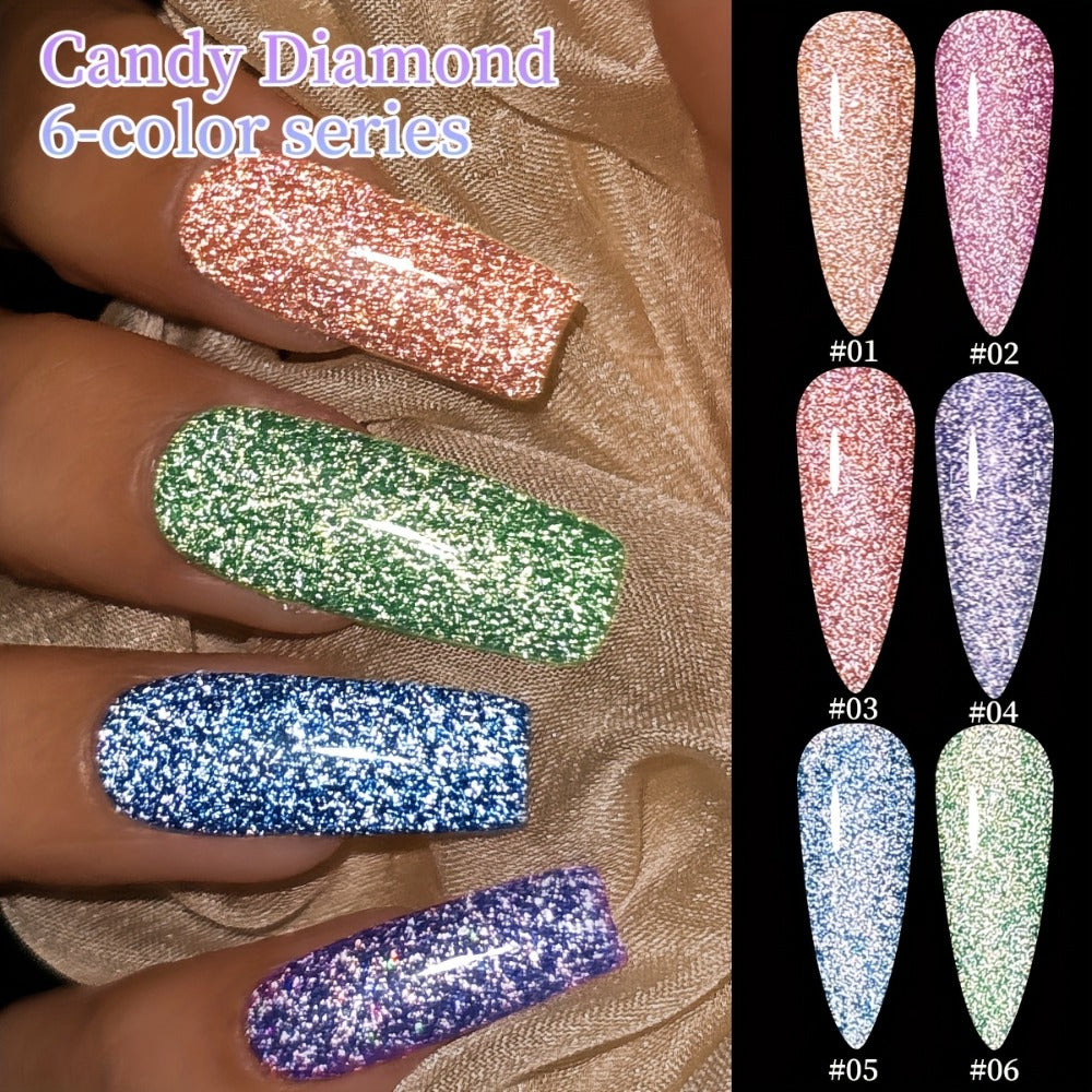 Gel Nail Polish Set with XEIJAYI Label, 6 Crushed Starlight Glitter Colors in 0.51oz Bottles