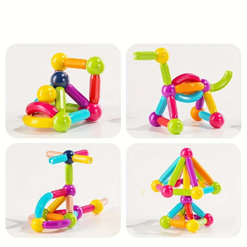 Magnetic Stick and Ball Building Set in 28-Piece or 58-Piece Multicolor Options for Pictured 3D Shapes
