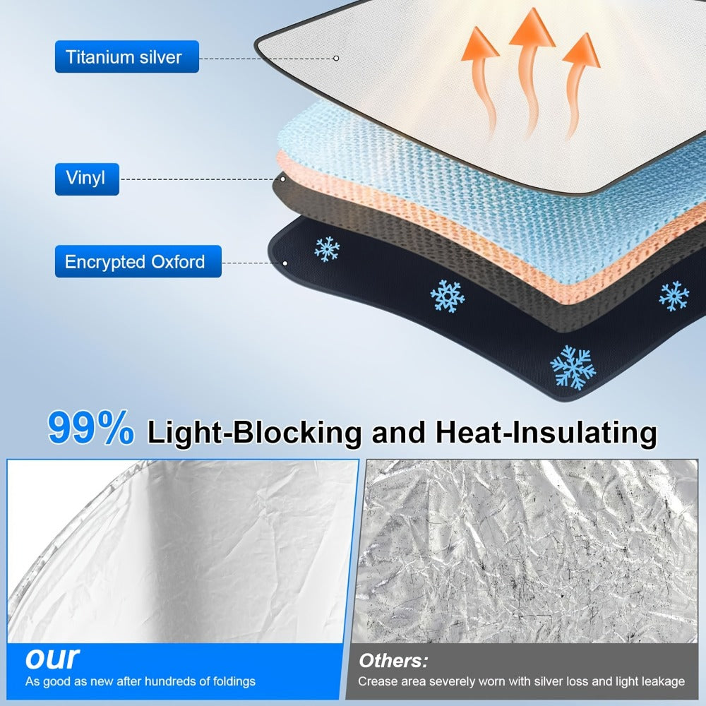 Windshield Sunshade Universal Fit Front Window Sun Shade Cover Block Sun Heat UV Rays Privacy Protection Polyester with Super Suction Cups for Cars SUVs Trucks M and L Size