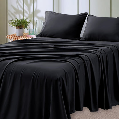 Microfiber Bed Sheet Set 4-Piece Deep Pocket Fitted Sheet Flat Sheet Pillowcases Twin Full Queen King All Colors Soft Breathable Fade Resistant Easy Care