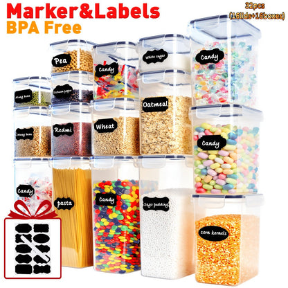 Airtight Food Storage Containers with Lids, BPA Free Leakproof Stackable Kitchen Organizer Set for Grain Nuts Cereal Pasta Dog Cat Food, with Labels & Marker