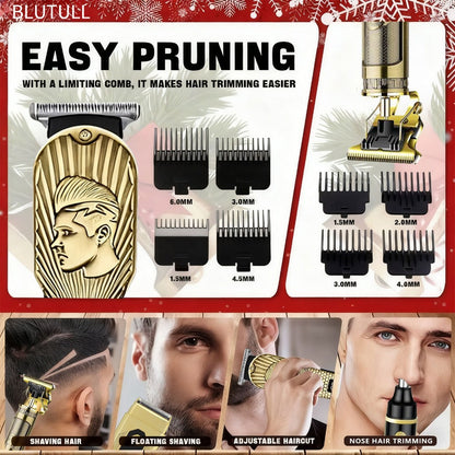 USB Precision Hair Clipper Set for Men – Wireless Electric Clippers & Nose Trimmer Shaver, 2/4pcs Professional Cordless Grooming Kit for Personal Use, Hairdressing & Barber Gift