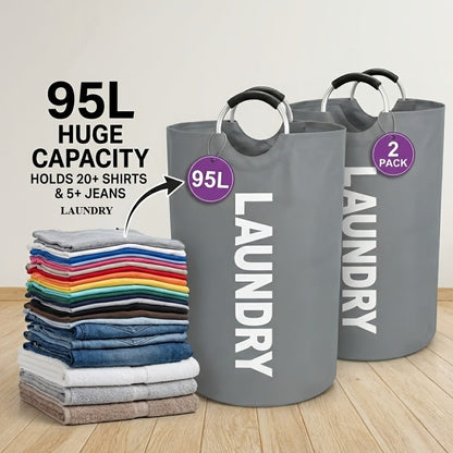 Extra Large Foldable Laundry Basket Set 95L/25.1 Gal Waterproof Oxford Cloth Tall Storage Baskets for Bedroom Bathroom Dorm Wardrobe Organization