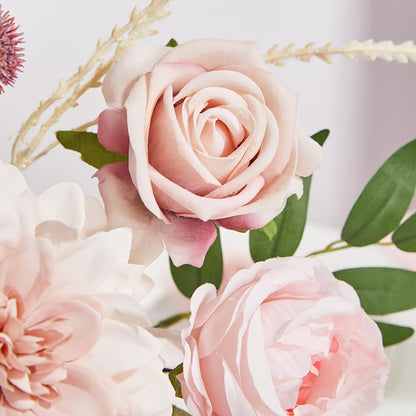 Pink Rose Dahlia Faux Flowers Box - Realistic PE Foam Artificial Flowers with Wire Stems for Entryways, Bedrooms and Living Spaces
