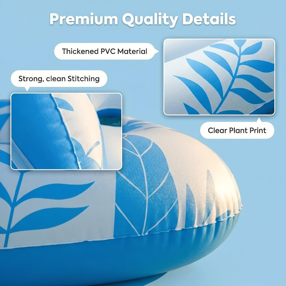 Blue-and-White Inflatable Pool Lounger with Backrest, Cup Holder and 77 x 50-Inch Pictured Size