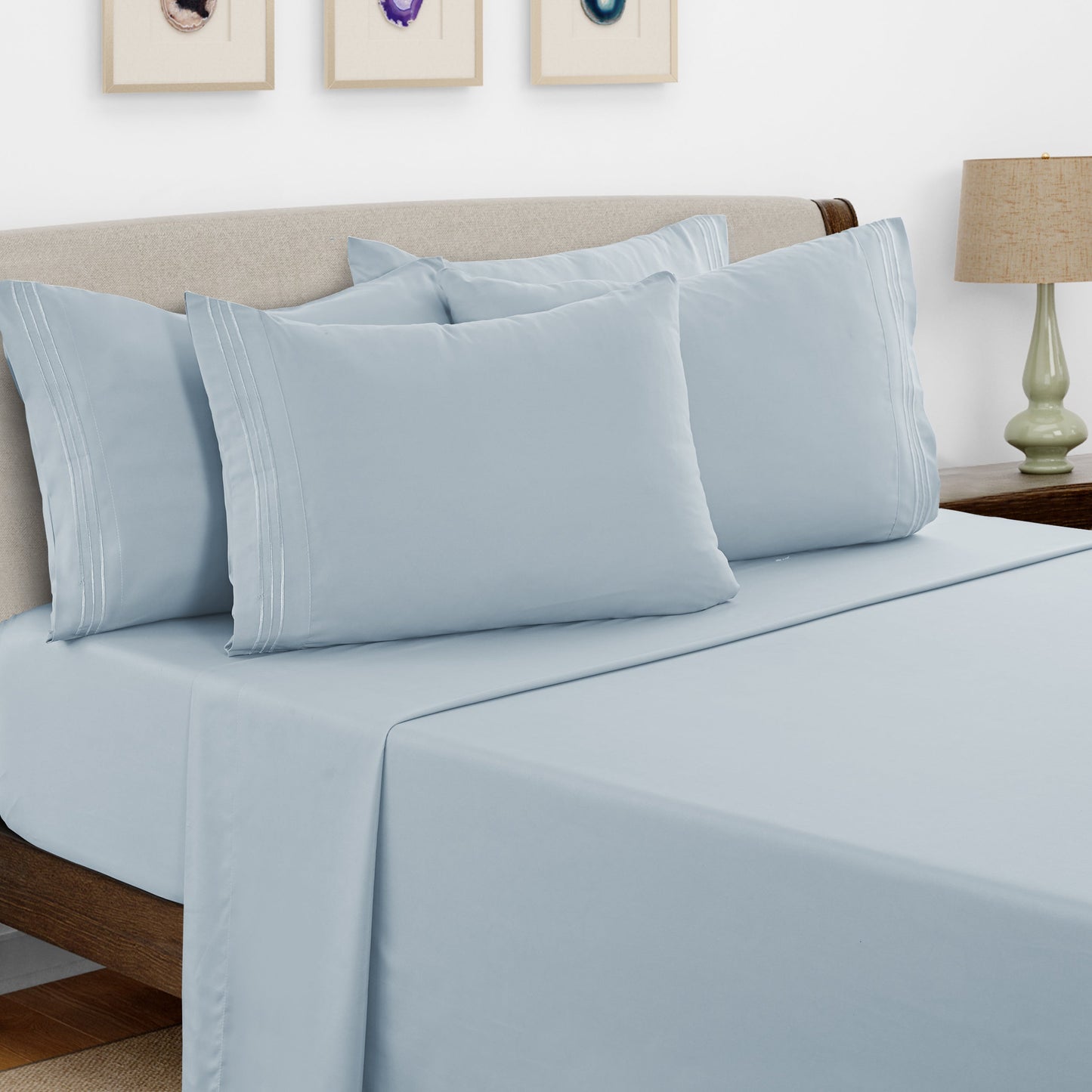 Bed Sheet Set Brushed Microfiber with Embroidered Pillowcases, 16-Inch Pocket and 4- or 6-Piece Sizing