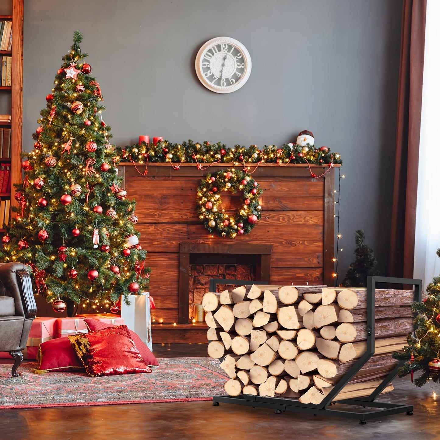 2.58-Foot Firewood Rack with Raised Metal Frame, Open Ends and Four Adjustable Leveling Feet
