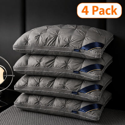 Soft Polyester Fiber Bed Pillow with Satin Cover and Zipper in White or Gray, One or Four-Pack Options