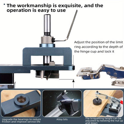 35 mm Cabinet Hinge Drilling Jig Kit with Clamp, Forstner Bit and Locator for 15- to 25-mm Boards