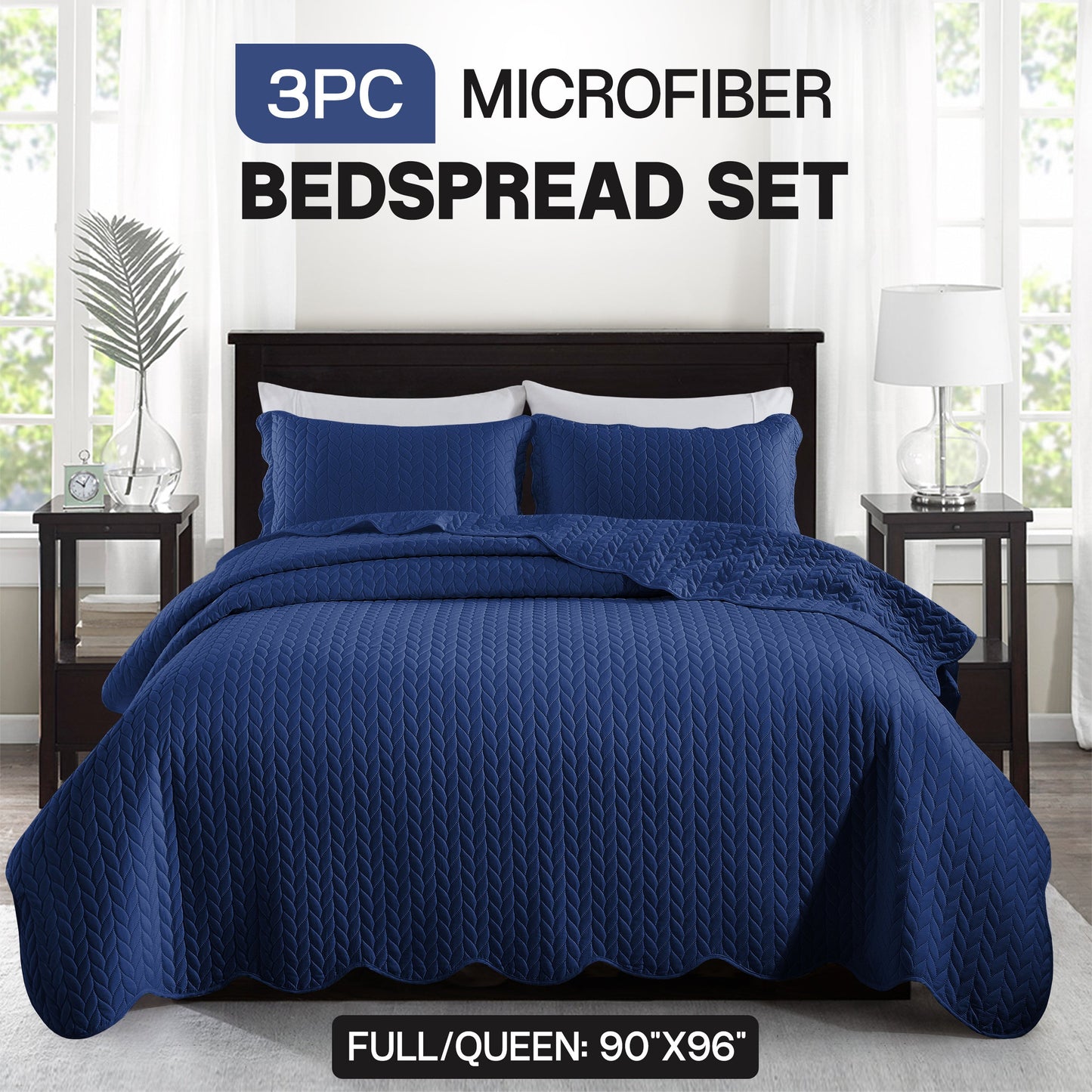 Chevron-Texture Three-Piece Bedspread Set in 16 Colors with Twin, Queen-Full, King and California King Sizes