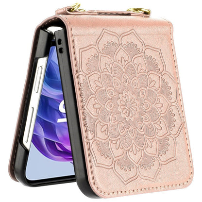 Phone Case Floral PU Leather Cover with Detachable Crossbody Lanyard for Motorola Razr and Razr Plus 2024