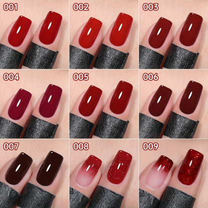 Gradient Gel Nail Polish Set 9pcs Ancola Red Collection – High Saturation Solid Gel, Shiny Gloss Finish, LED Curable Multifunctional Nail Gel | Spring Summer Ombre DIY Manicure Kit for Women