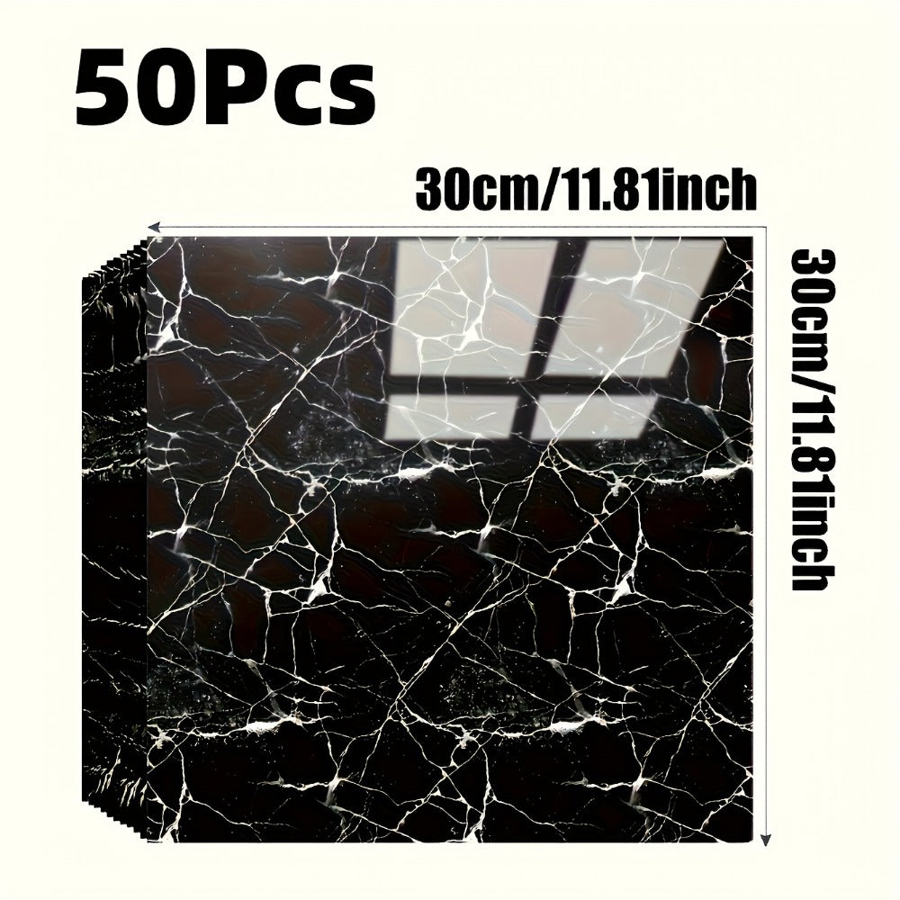 11.81-Inch Square Marble-Pattern Peel-and-Stick Wall Tiles in 50- or 100-Piece Design Options