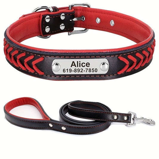 Personalized Dog Collar & Leash Set with Engraved Name Tag – Reflective Custom Collar for Small, Medium & Large Dogs and Cats | XS–XL