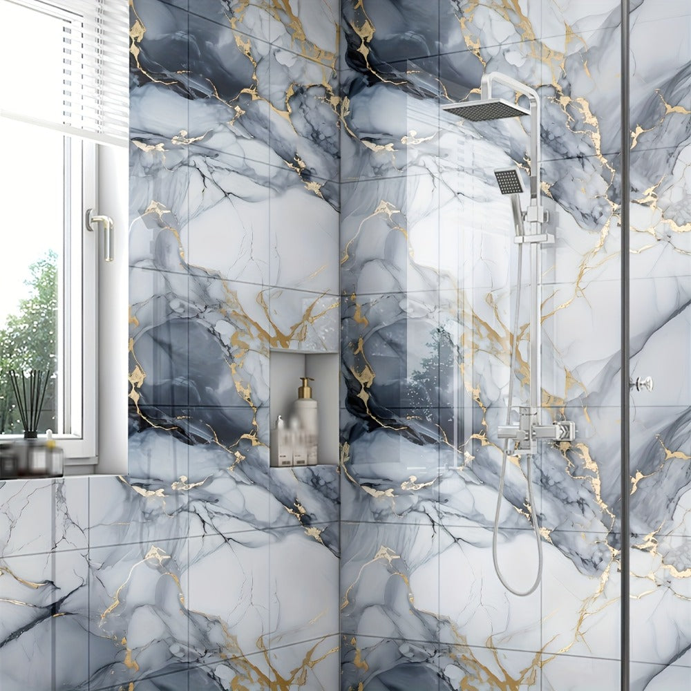 Peel and Stick Wall Tiles 50/100pcs - PVC Marble Self-Adhesive Vinyl Panels for Bathroom Shower Kitchen Living Room TV Backdrop