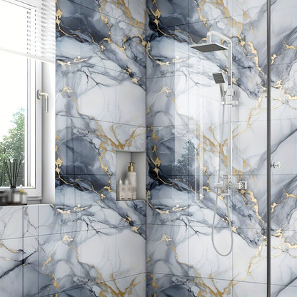 Peel and Stick Wall Tiles 50/100pcs - PVC Marble Self-Adhesive Vinyl Panels for Bathroom Shower Kitchen Living Room TV Backdrop
