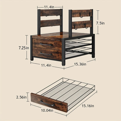Coffee Capsule and Mug Rack Kitchen Organizer Single or Double Layer Countertop Stand in Rustic Brown