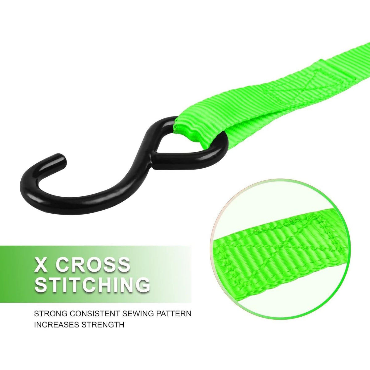 Ratchet Tie Down Straps 4-Pack 15FT 1,500 lb Break Strength Heavy Duty with Soft Loops & Storage Bag – High-Visibility Webbing for Motorcycle ATV Kayak Truck Bed Trailer Roof Rack
