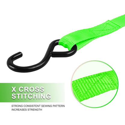 Ratchet Tie Down Straps 4-Pack 15FT 1,500 lb Break Strength Heavy Duty with Soft Loops & Storage Bag – High-Visibility Webbing for Motorcycle ATV Kayak Truck Bed Trailer Roof Rack