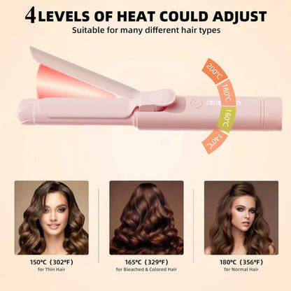 Mini Cordless Curling Iron Portable Ceramic Hair Curler USB Rechargeable 4-Temperature Settings Travel Hair Styling Tool for Curling and Straightening Gift for Women Mom Pink
