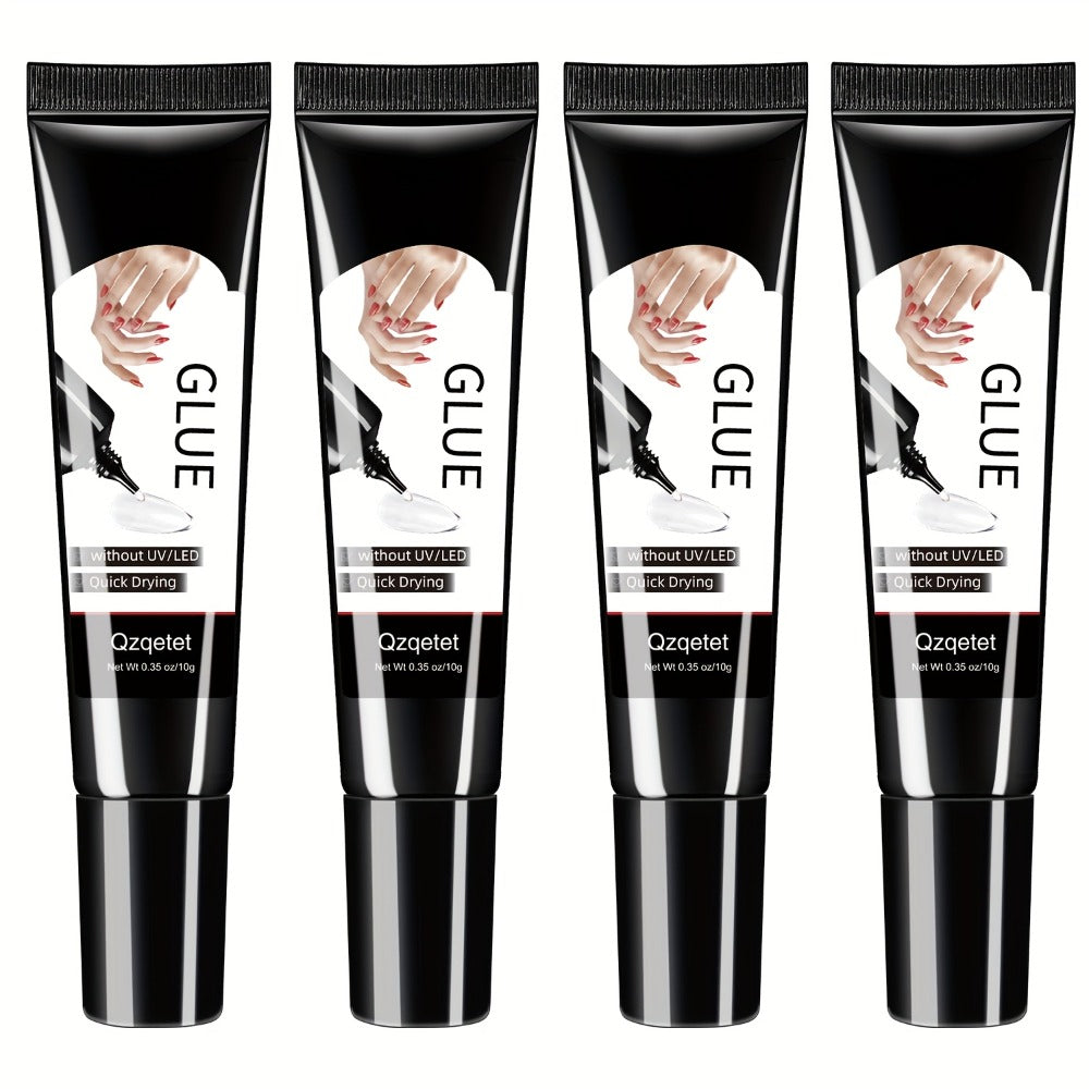 Nail Glue Set, MAGIC ARMOR Four 10g White and Black Squeeze Tubes with Precision Nozzles for Nail Art