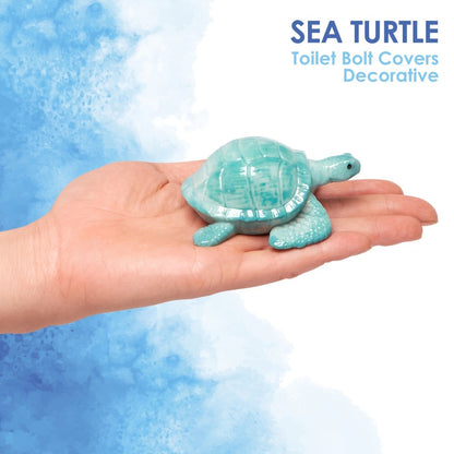 Four-Piece Green Sea Turtle Toilet Bolt Cap Set with Hand-Painted Coastal Bathroom Accent Design