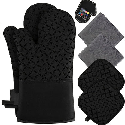 Oven Mitts and Pot Holders Set 6 Piece Heat Resistant Kitchen Gloves Non-Slip Cooking Mitts with Potholder