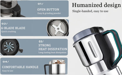 300W-Labeled Electric Coffee Grinder with Eight-Blade Assembly, 400ml Stainless Cup and Silver Finish
