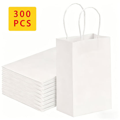 Kraft Paper Gift Bags with Handles in White, Black or Brown, Available in 25, 75, 100 or 300 Piece Packs