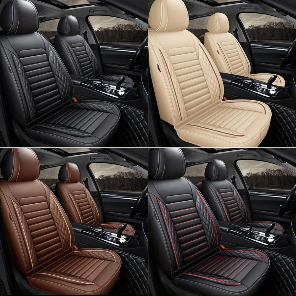 Car Seat Covers Full Set – 5-Seat PU Leather Airbag Compatible Universal Fit Sedan SUV Truck Waterproof with Front Storage Bag & Detachable Armrest