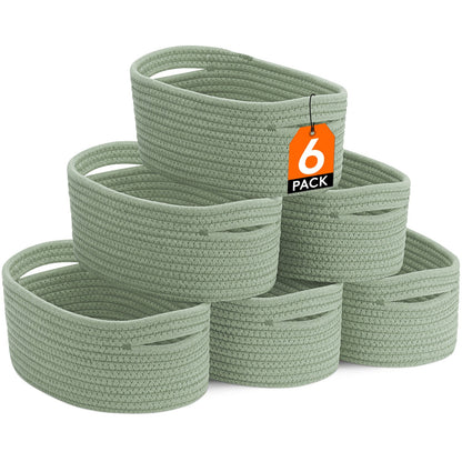 Basket Storage Organizer 6-Pack Cotton Rope Cube Bins 11 x 7 x 5 Inch in Five Color Options