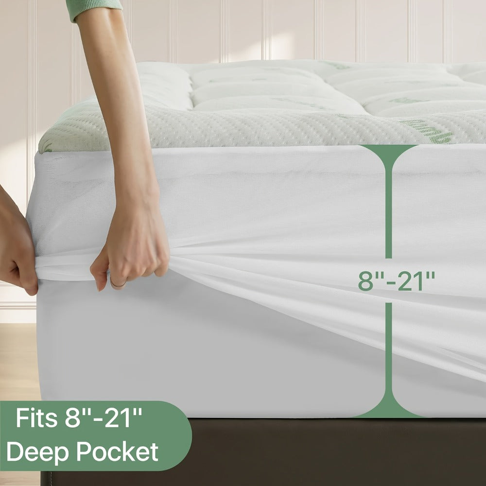 Mattress Topper Plush Down-Alternative Pillow Top with Deep-Pocket Skirt and Six Bed Sizes