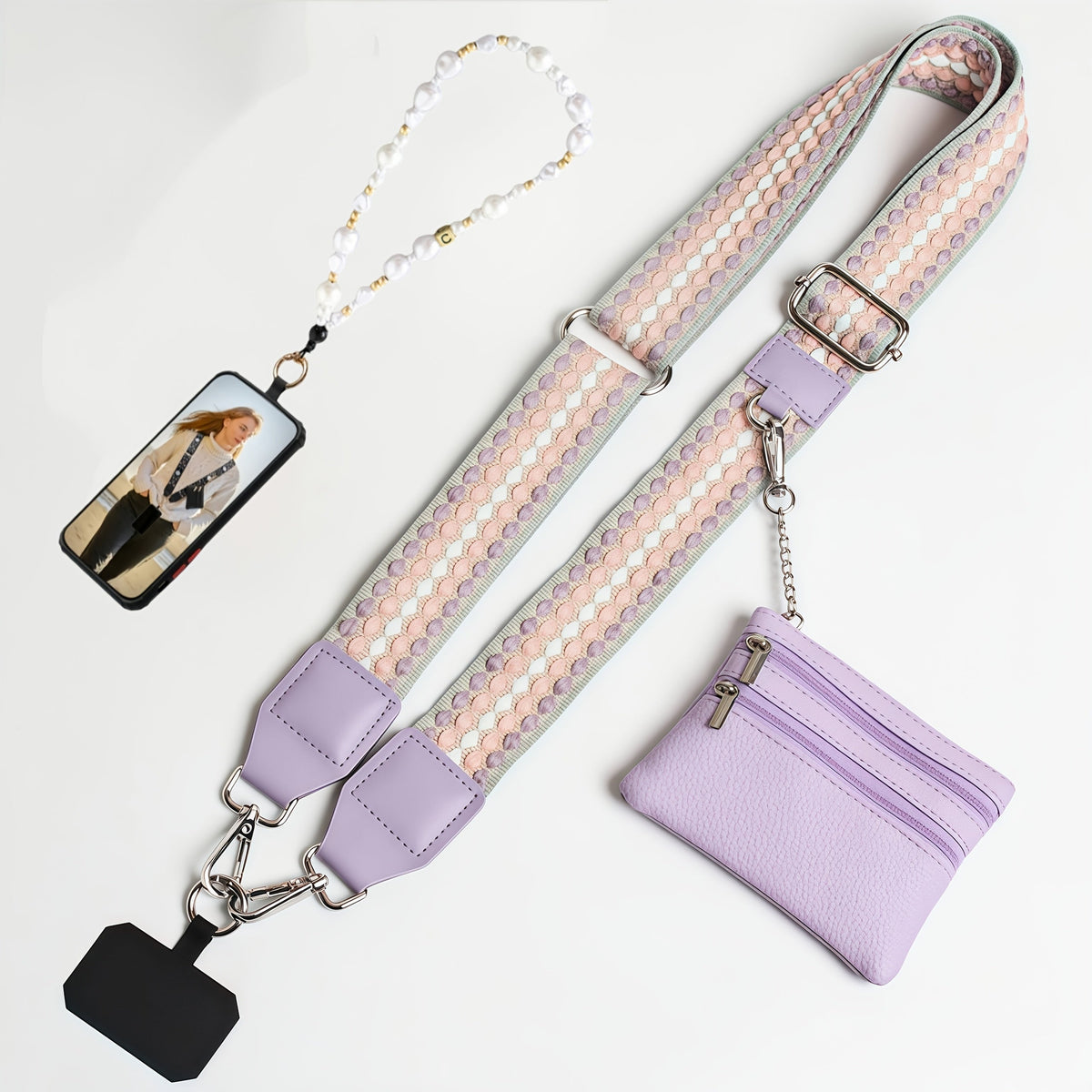 Crossbody Phone Strap Wallet Pouch with Beaded Charm Detachable Wrist with the Listed Color, Size or Set Options for Everyday Carry