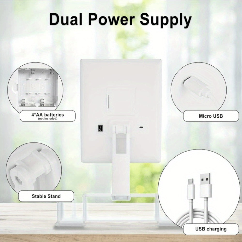Makeup Mirror Tri-Fold Vanity with 24 LEDs, 1X 2X and 3X Panels, Touch Dimming, Storage Base and Dual Power