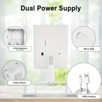 Makeup Mirror Tri-Fold Vanity with 24 LEDs, 1X 2X and 3X Panels, Touch Dimming, Storage Base and Dual Power