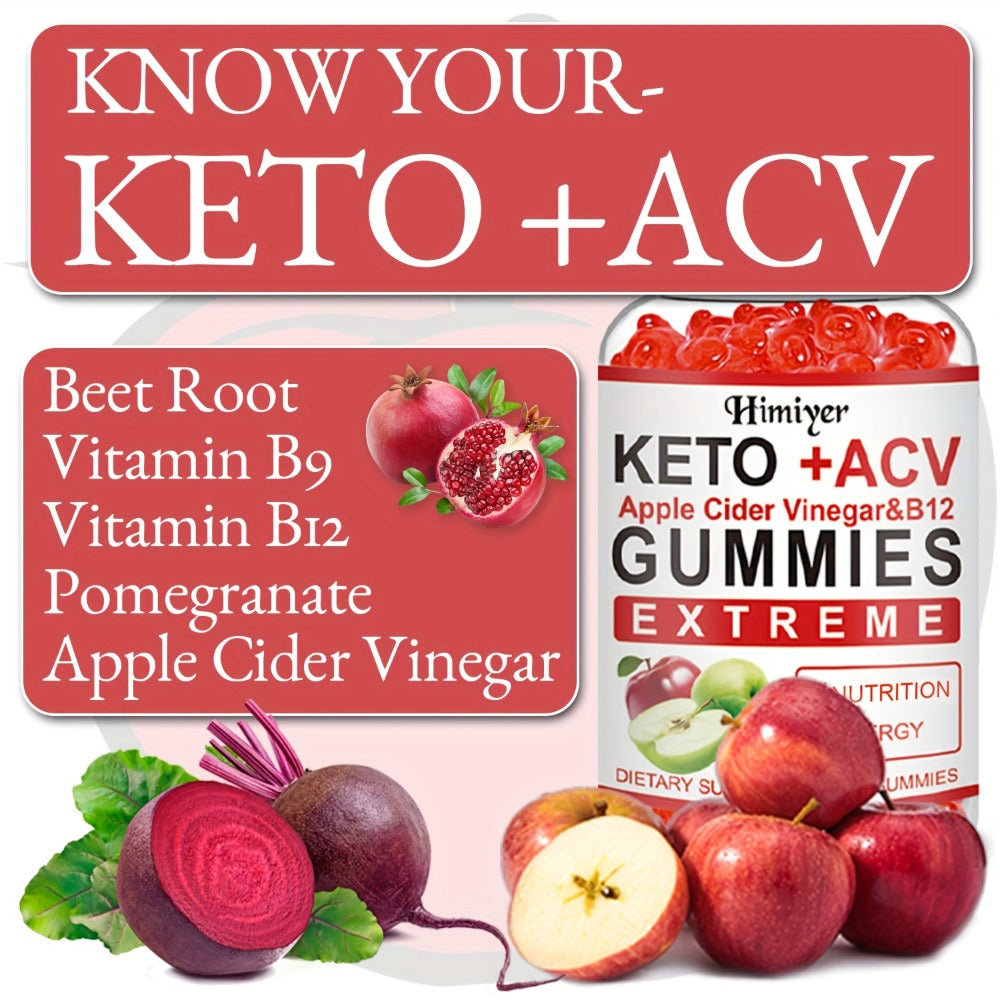 Dietary Supplement Apple Cider Vinegar Gummies with Vitamins B12 and B6 in One- or Three-Pack Options