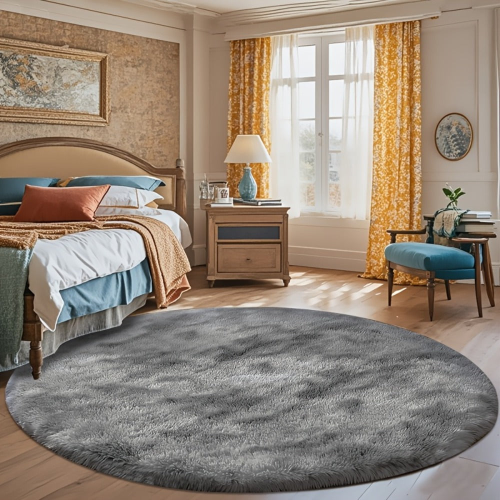 Area Rug Fluffy Faux-Fur Shag in Solid, Tie-Dye and Ombre Colors with Six Retained Room Sizes