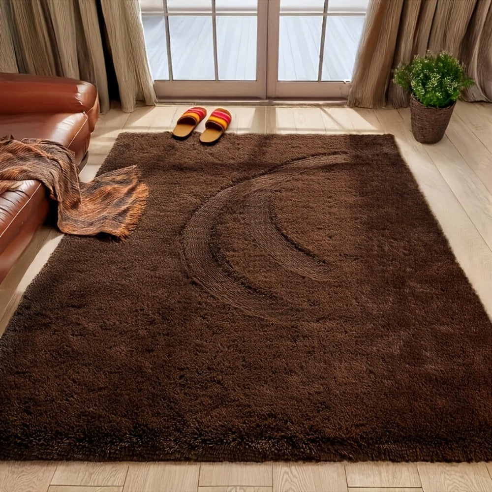 Area Rug Fluffy Faux-Fur Shag in Solid, Tie-Dye and Ombre Colors with Six Retained Room Sizes