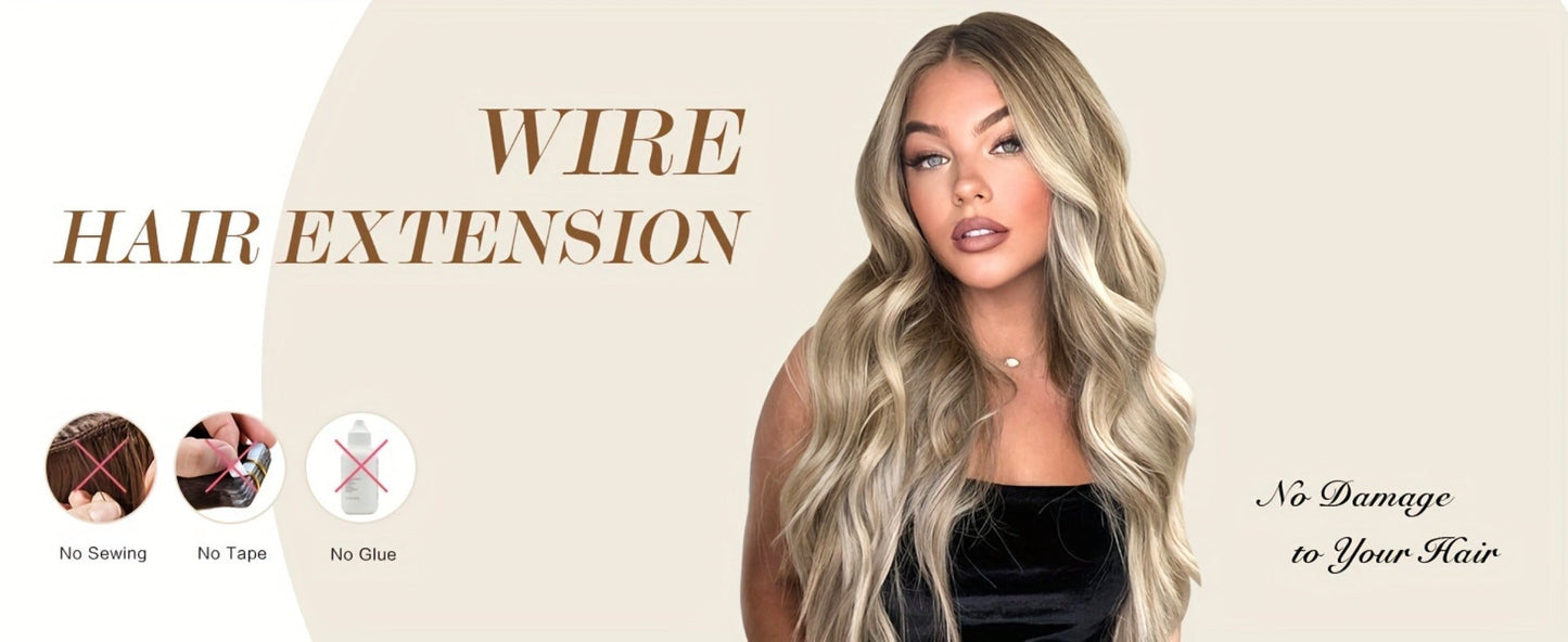 Hair Extensions Wavy 18-Inch Synthetic Halo Weft with Clear Wire, Two Clips and Ten Color Options