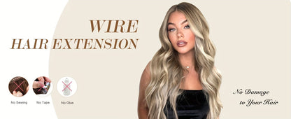 Hair Extensions Wavy 18-Inch Synthetic Halo Weft with Clear Wire, Two Clips and Ten Color Options