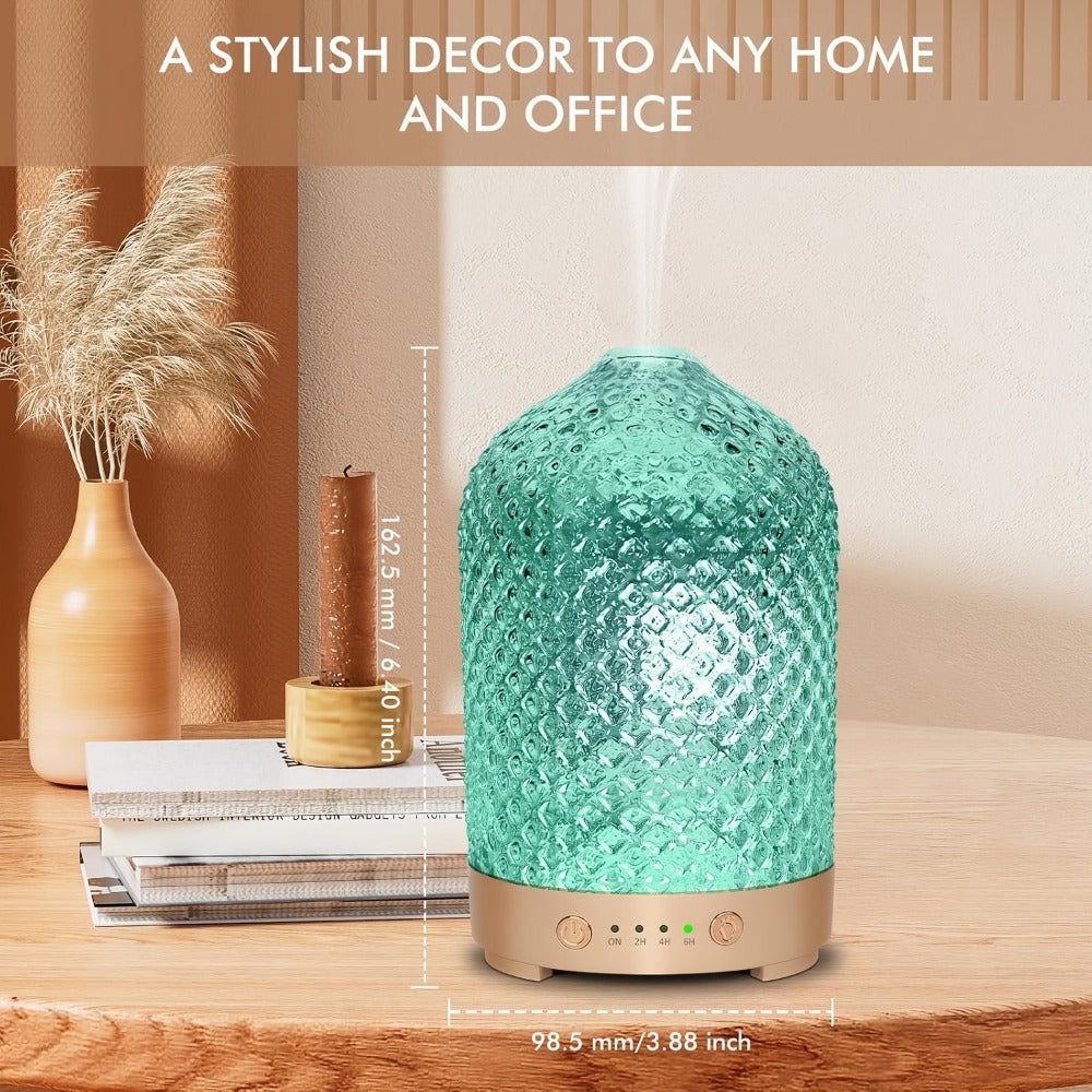 200ml Essential Oil Diffuser with Textured Glass-Style Cover, Seven-Color Light and 2H, 4H or 6H Timer
