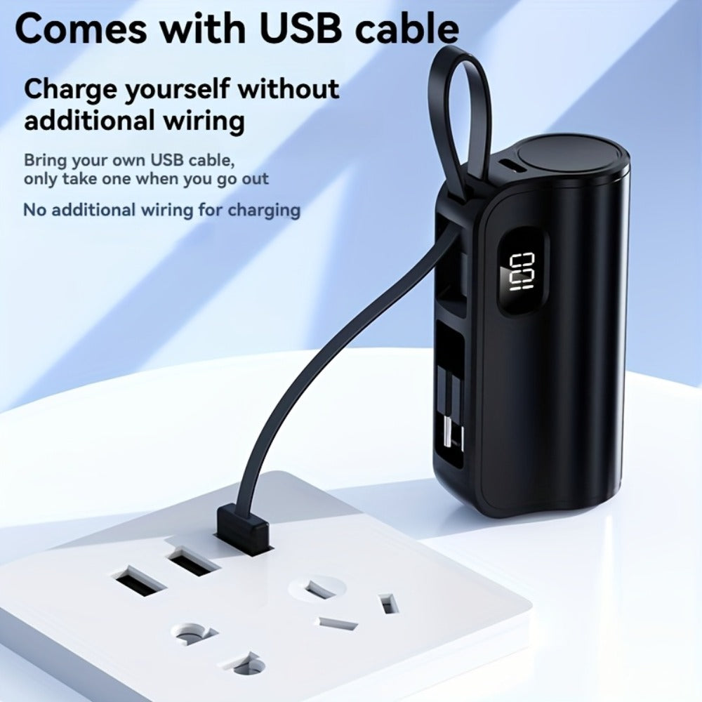 Power Bank 6000mAh Mini with USB-C and Lightning Plugs, 22.5W Listed Charging, Display and Stand